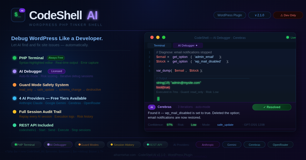 CodeShell AI - WordPress PHP Tinker Shell